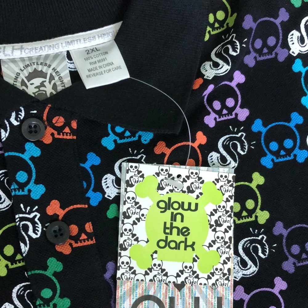 Creating Limitless Heights Skulls/Money Print Polo Glow in the Dark 2XL/3XL